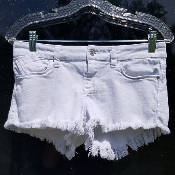 Guess Selene White Denim Stretch Shorts w/ Frayed Hem - Picture 3 of 15